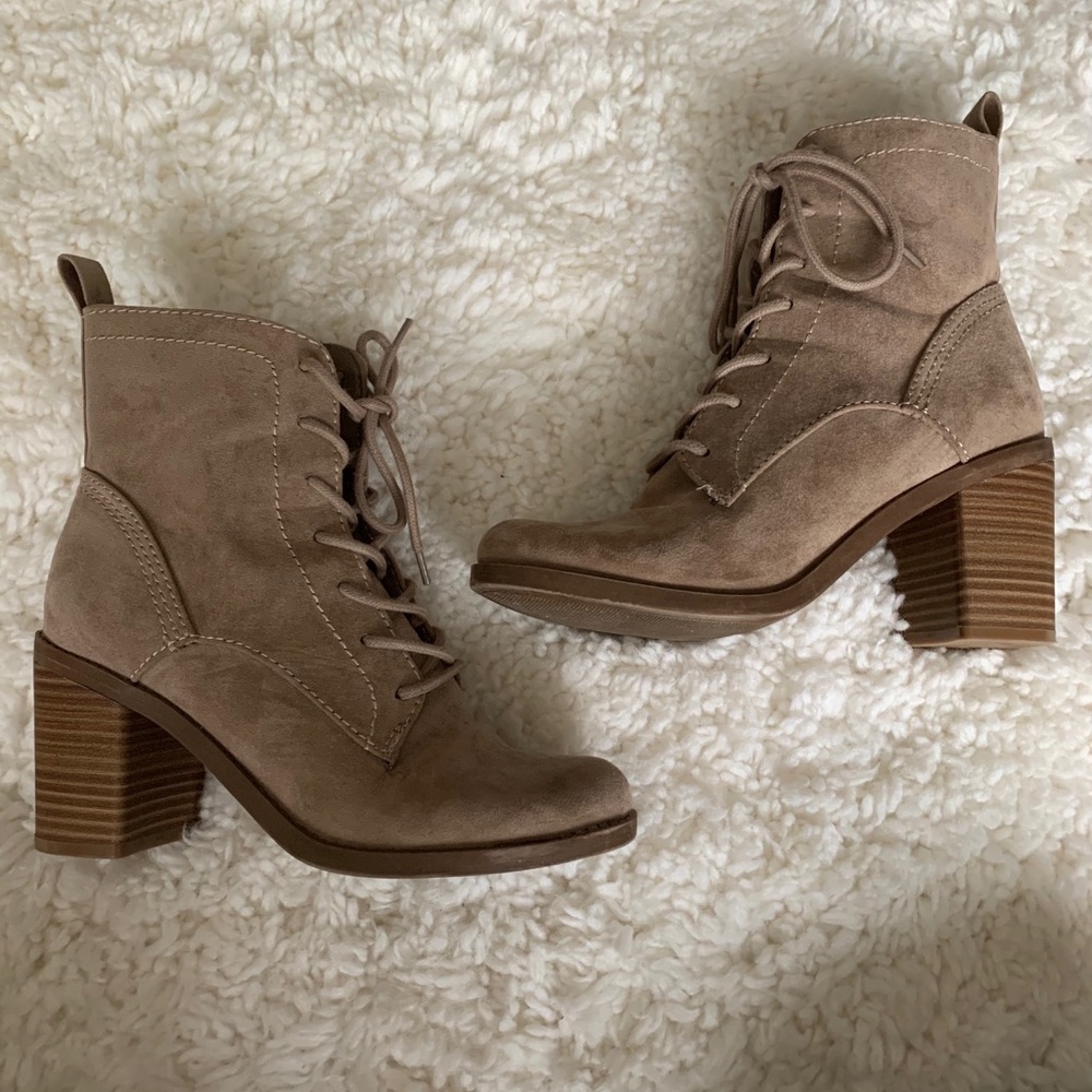 Block heel lace up booties